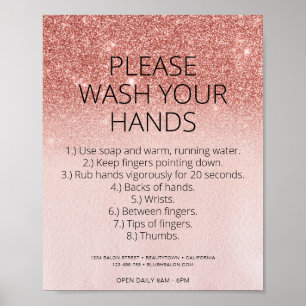 Covid Health Safety Rose Gold Glitter Hair Salon Poster