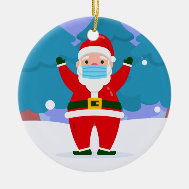 covid merry christmas face mask santa claus ceramic ornament (Front)