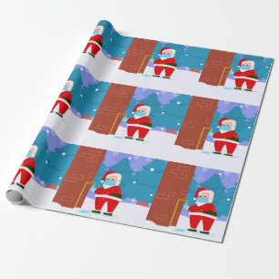 covid merry christmas face mask santa washes hands wrapping paper