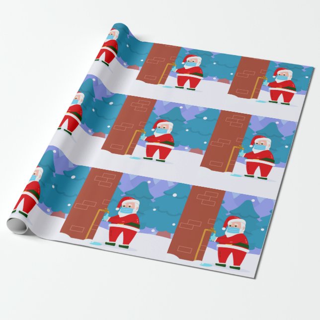 covid merry christmas face mask santa washes hands wrapping paper (Unrolled)
