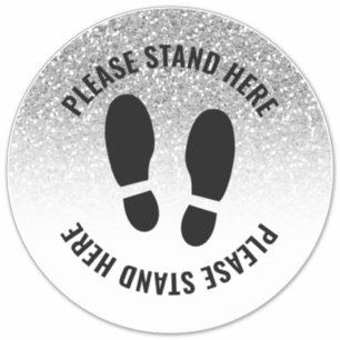 Covid Please Stand Here Distancing Silver Glitter