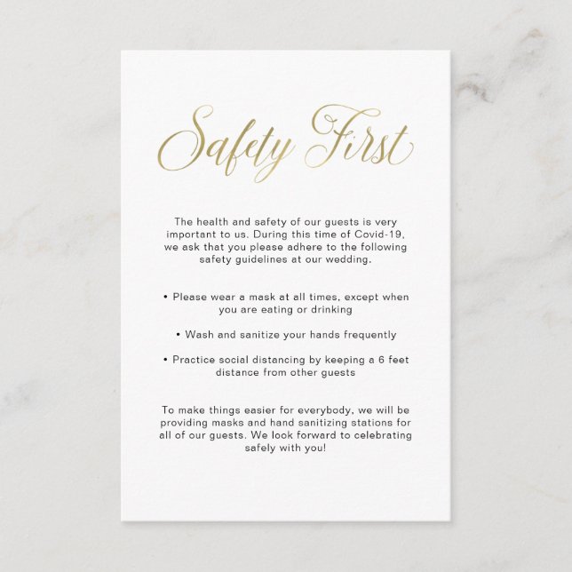 Covid Safety Guidelines | Gold Wedding Information Enclosure Card (Front)