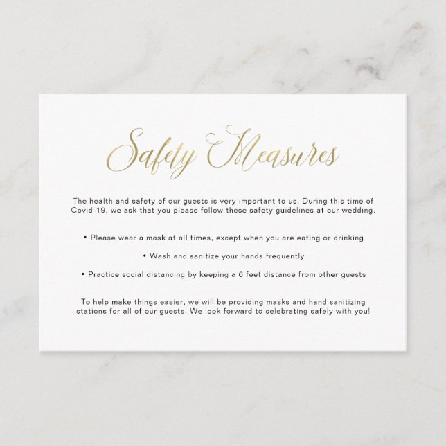 Covid Safety Guidelines | Wedding Gold Mask Info Enclosure Card (Front)