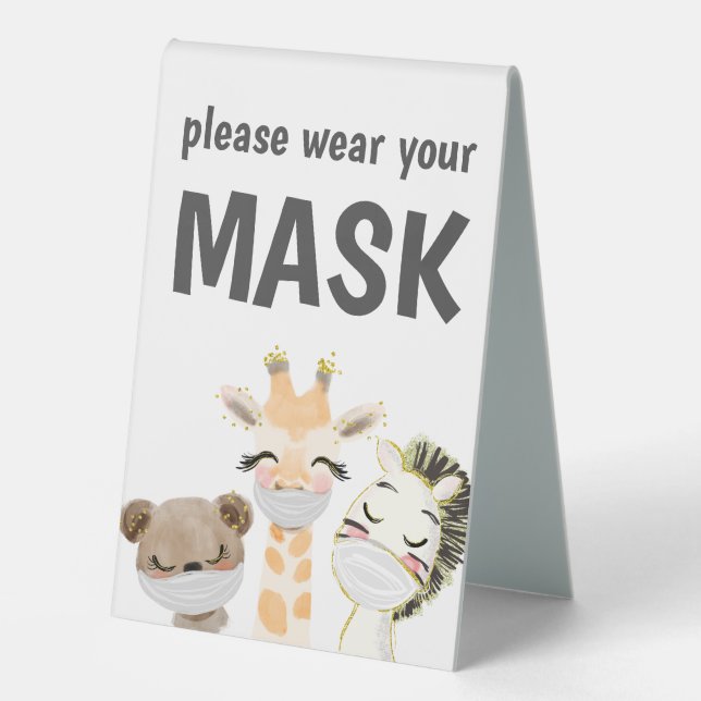Covid Safety Wear A Mask Tabletop Sign - Animals (Front)