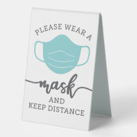 Covid Safety Wear A Mask Tabletop Sign - Blue Mask