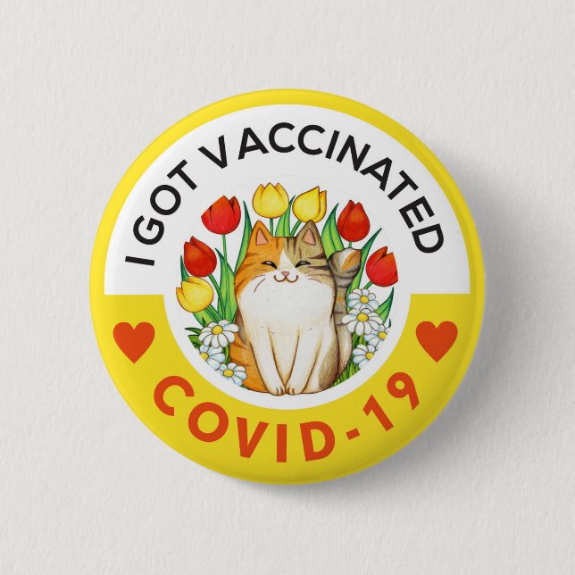 Covid- Vaccinated cute cat Button (Front)