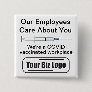 COVID Vaccinated Workplace Light Background 15 Cm Square Badge