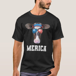 Cow 4th Of July American Flag Boys Men Merica T-Shirt