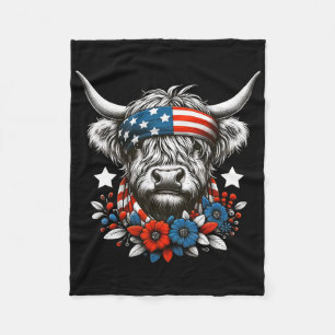 Cow 4th Of July American Flag Independence Day Fleece Blanket