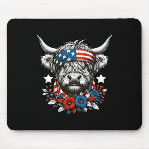 Cow 4th Of July American Flag Independence Day Mouse Pad