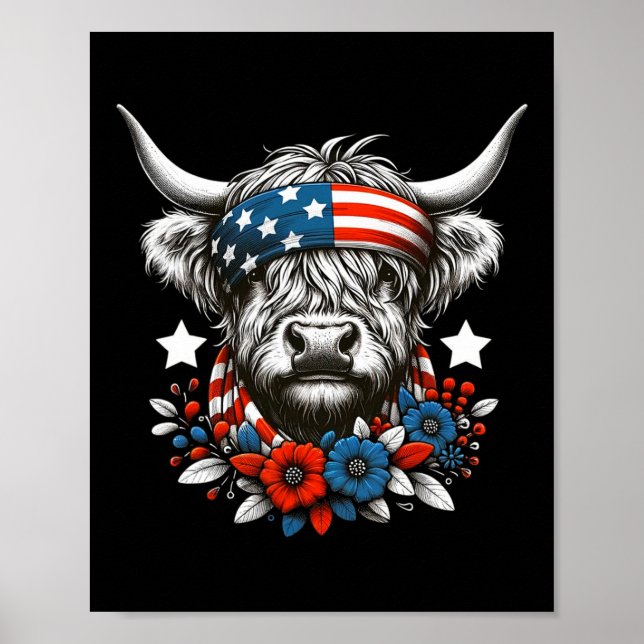 Cow 4th Of July American Flag Independence Day  Poster (Front)