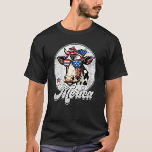 Cow 4th of July Merica Men Women USA Flag Farm T-Shirt