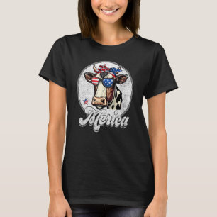 Cow 4th of July Merica Men Women USA Flag Farm T-Shirt
