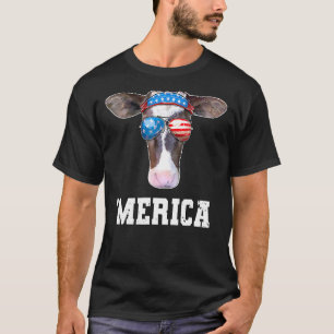 Cow 4th Of July Moorica Merica Men Women Usa Flag T-Shirt