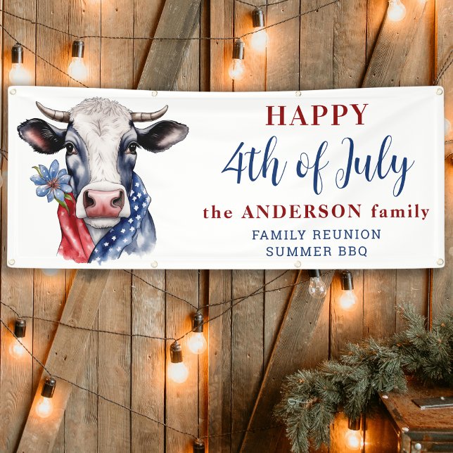 Cow 4th Of July Red White Blue Farm Patriotic  Banner (Creator Uploaded)