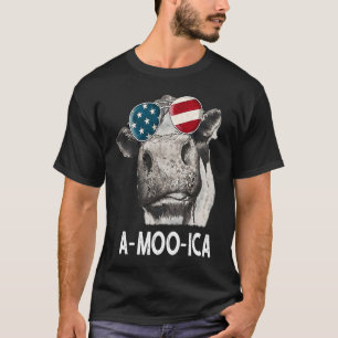 Cow A Moo Ica Heifer American Flag 4th of July Far T-Shirt