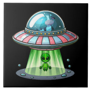 Cow Abducting Alien Ceramic Tile