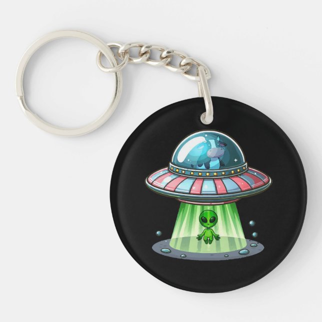 Cow Abducting Alien Key Ring (Front)