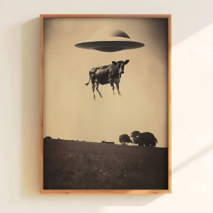 Cow Abduction Poster UFO Abduction Art Aliens Wall