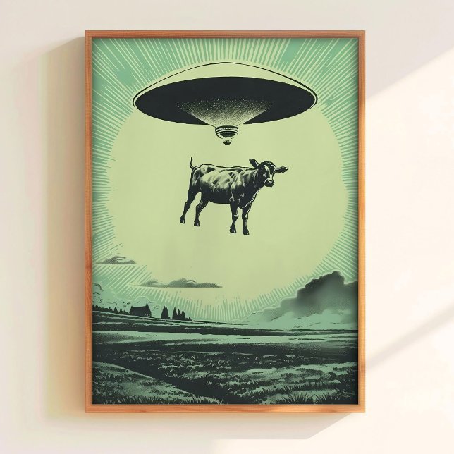 Cow Abduction Print Retro UFO Poster Alien Wall Ar (Creator Uploaded)