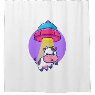 Cow alien abduction funny cute shower curtain