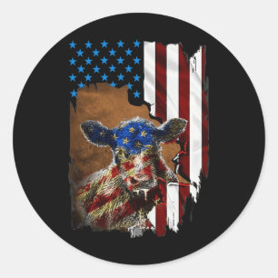 Cow America Flag 4th Of July Beef Cow Face Flag Classic Round Sticker