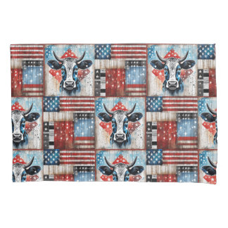 Cow American Flag Folk Art Pillowcase
