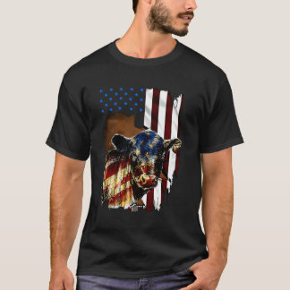 Cow American Flag Heifer Us 4Th Of July Farm Cattl T-Shirt