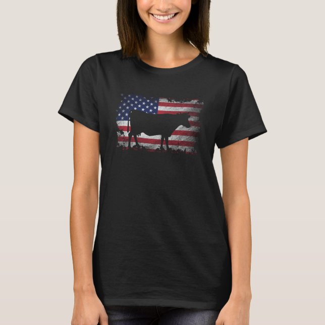 Cow American Flag Proud Usa Patriot Cow T-Shirt (Front)