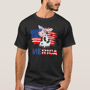 Cow American Flag Sunglasses Patriotic 4th Of July T-Shirt