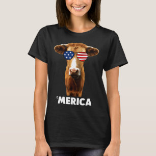 Cow American Flag Usa Patriotic Cow T-Shirt