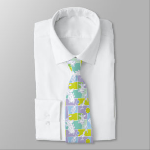Cow and Chicken Color Block Pattern Tie