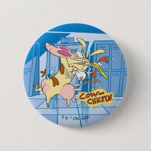 Cow and Chicken Hug Graphic 6 Cm Round Badge