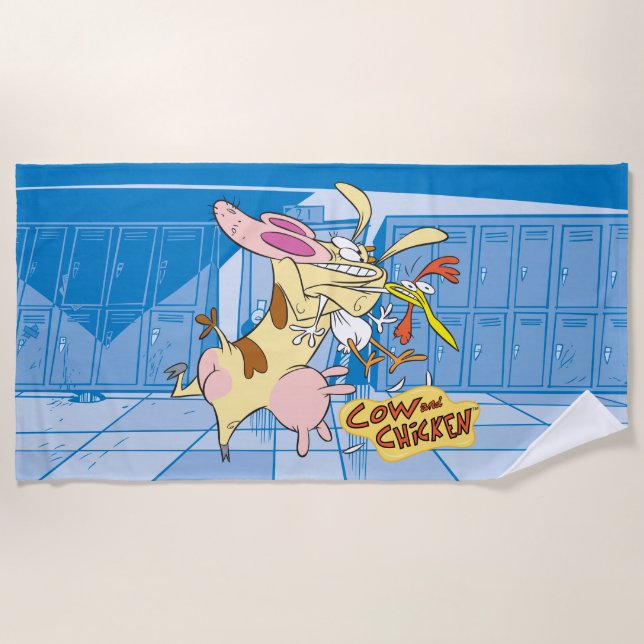 Cow and Chicken Hug Graphic Beach Towel (Front)