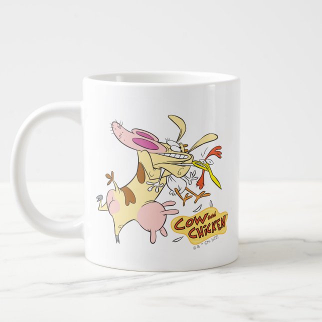 Cow and Chicken Hug Graphic Large Coffee Mug (Left)