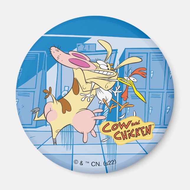 Cow and Chicken Hug Graphic Magnet (Front)