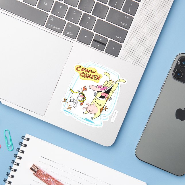 Cow and Chicken Laughing Graphic (Laptop w/ iPhone)