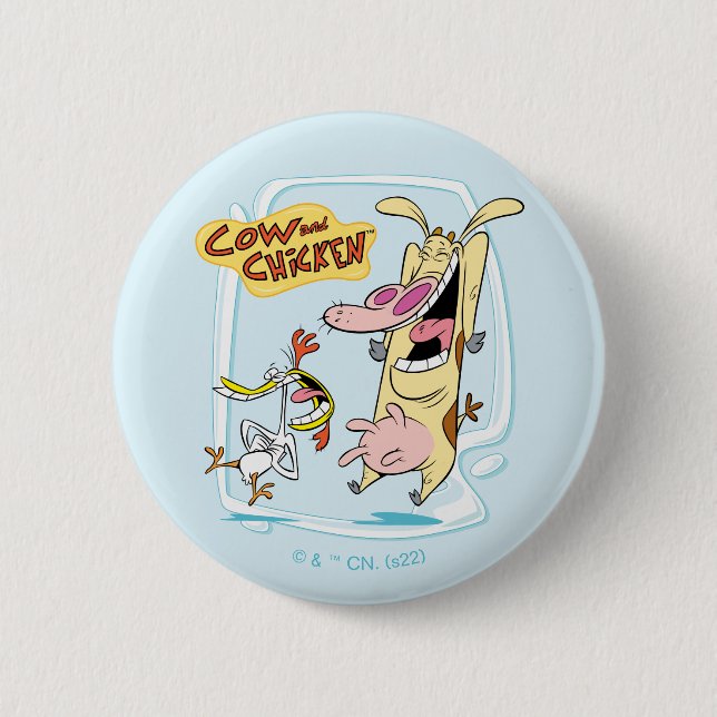 Cow and Chicken Laughing Graphic 6 Cm Round Badge (Front)