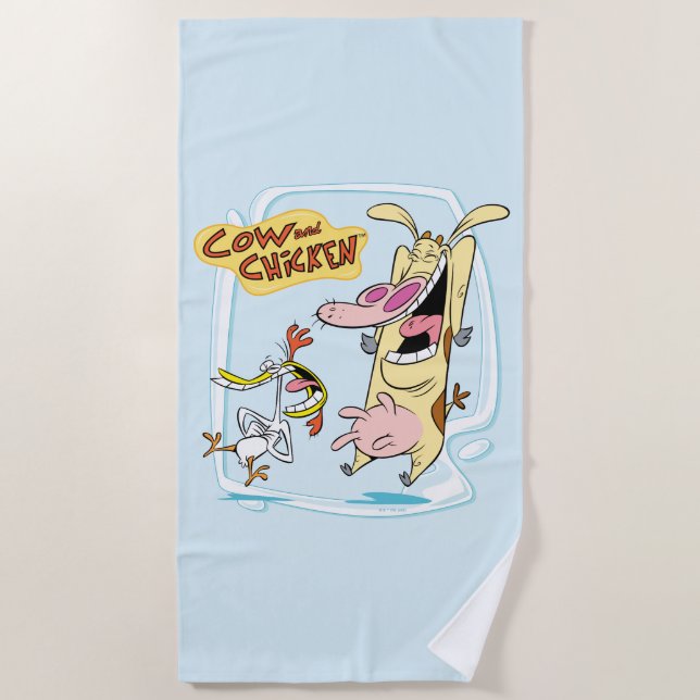 Cow and Chicken Laughing Graphic Beach Towel (Front)