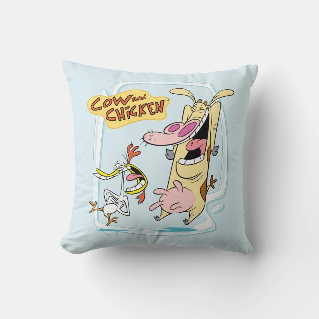 Cow and Chicken Laughing Graphic Cushion (Front)