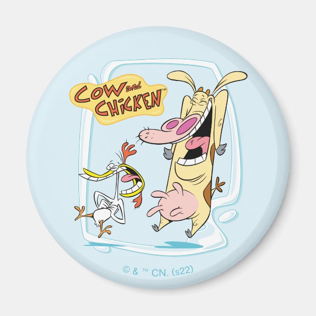 Cow and Chicken Laughing Graphic Magnet (Front)