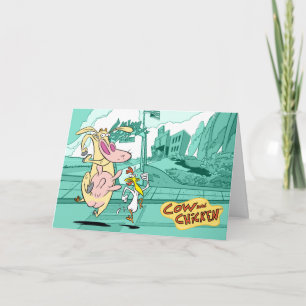 Cow and Chicken Running Graphic Card