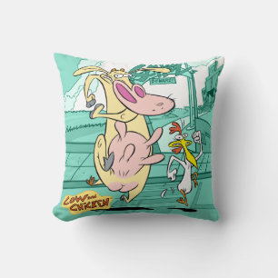 Cow and Chicken Running Graphic Cushion