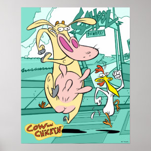Cow and Chicken Running Graphic Poster