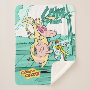 Cow and Chicken Running Graphic Sherpa Blanket