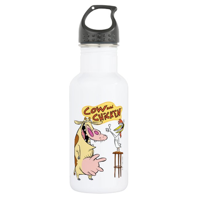 Cow and Chicken Smiling Graphic 532 Ml Water Bottle (Front)