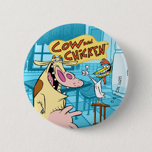 Cow and Chicken Smiling Graphic 6 Cm Round Badge