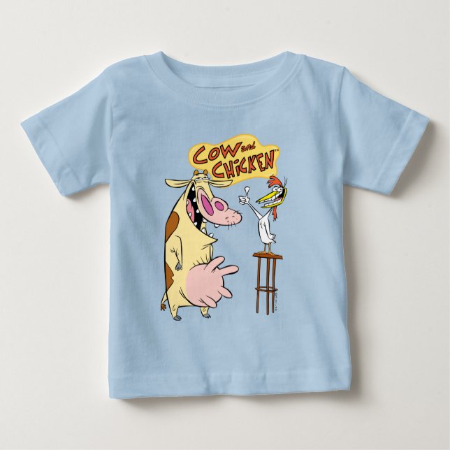 Cow and Chicken Smiling Graphic Baby T-Shirt (Front)