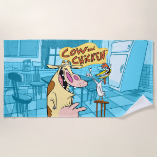 Cow and Chicken Smiling Graphic Beach Towel