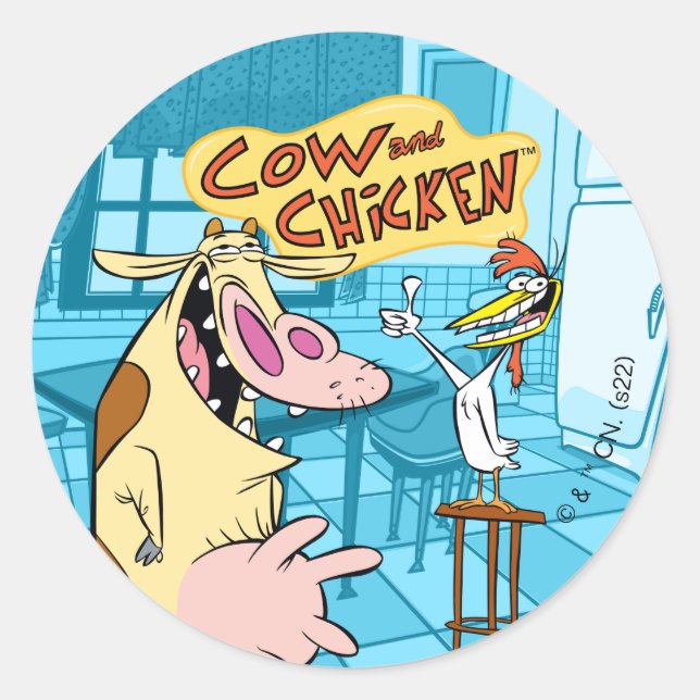 Cow and Chicken Smiling Graphic Classic Round Sticker (Front)